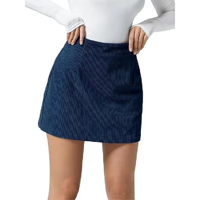 Waisted Invisible Zipper 2-in-1 Mini A-line Corduroy Casual Skirt Womenswear Bottom