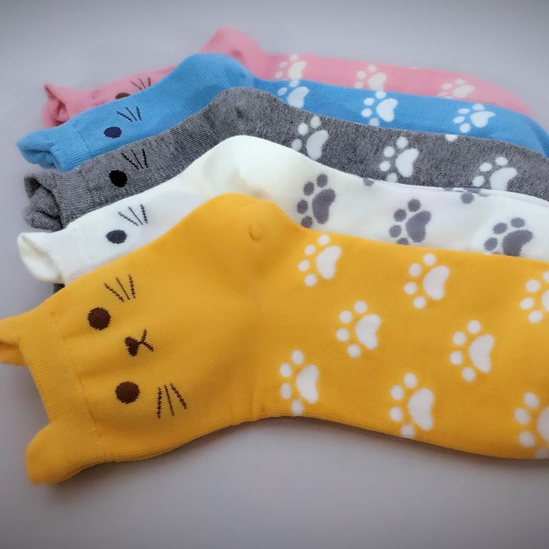 Women's Cute Animal Print Cat Socks Set with 3D Ear, Mid-Tube Length - Perfect Gift for Cat Lovers - Womenswear, Comfort