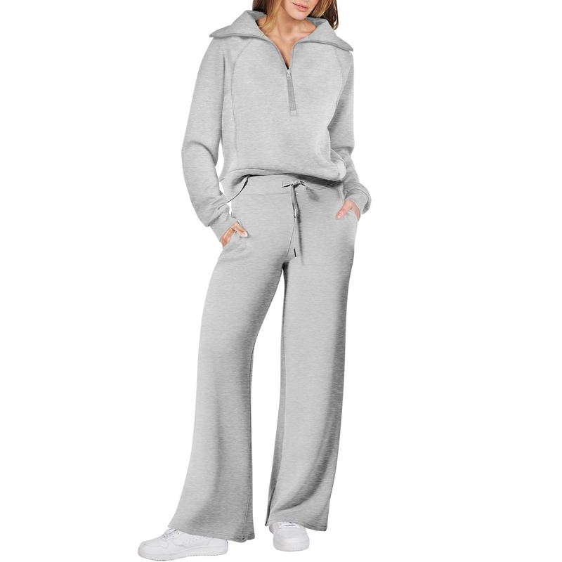 Womens 2 Piece OutfitsSweatsuit Set Oversized Half ZipSweatshirt Wide Leg SweatpantsLounge Set Tracksuit WomenswearLong Sleeve Overalls Clothing