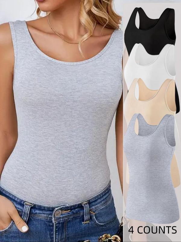 Women's Solid Scoop Neck Tank Top, Casual Comfy Breathable Sleeveless Top for Daily Wear, Pj Top, Ladies Sleepwear for All Seasons, Tops for Women, Women's Tops