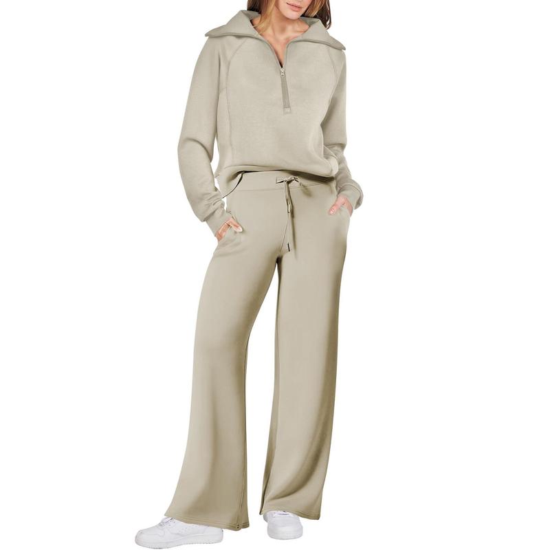 Womens 2 Piece OutfitsSweatsuit Set Oversized Half ZipSweatshirt Wide Leg SweatpantsLounge Set Tracksuit WomenswearLong Sleeve Overalls Clothing