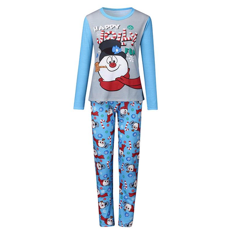 Cartoon Snowman Pattern Matching Christmas Pajamas For Family, Long Sleeve Cartoon Snowman Pattern Christmas Pjs