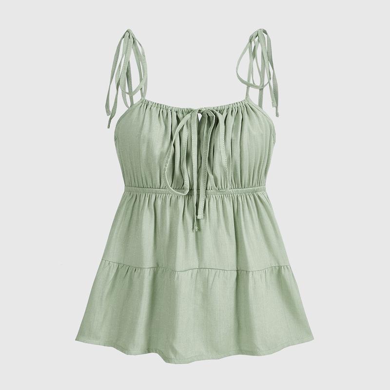 ROMWE Kawaii Ruched Bust Ruffle Hem Cami Top