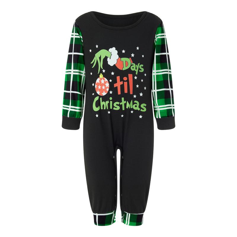 Christmas Family Pajamas Matching Set, Long Sleeve Letters Print T-shirt with Plaid Pants Sleepwear Loungewear family christmas pajamas