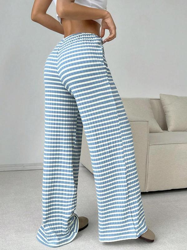  Striped Print Drawstring Waist Wide Leg Pants, Casual Comfy Trousers for Daily Wear, Women's Bottoms for Fall & Winter