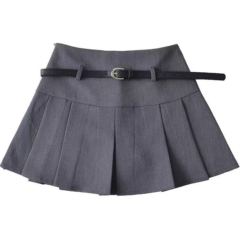 Gray Pleated Skirt Skirt Women's New Spring Small High Waist Slimming A- line Skirt Womenswear Bottom