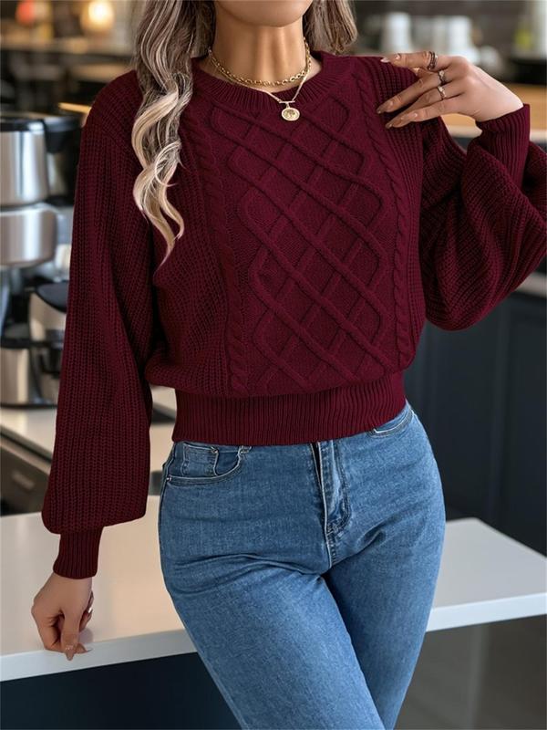 Women's Plain Textured Drop Shoulder Sweater, Casual Long Sleeve Round Neck Jumper for Fall & Winter, Fashion Ladies' Knitwear for Daily Wear
