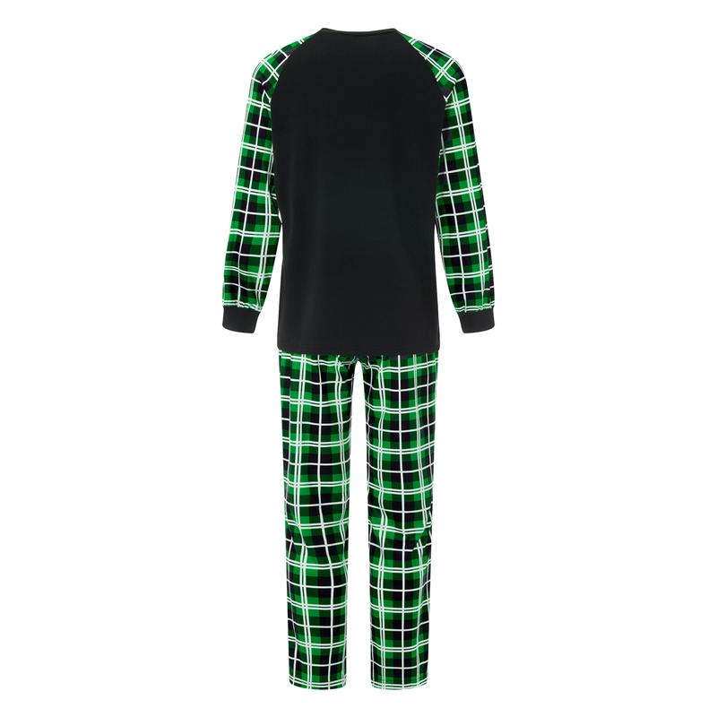 Christmas Family Pajamas Matching Set, Long Sleeve Letters Print T-shirt with Plaid Pants Sleepwear Loungewear family christmas pajamas