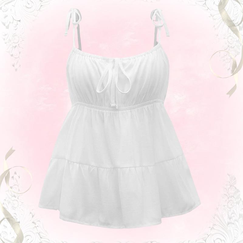ROMWE Kawaii Ruched Bust Ruffle Hem Cami Top