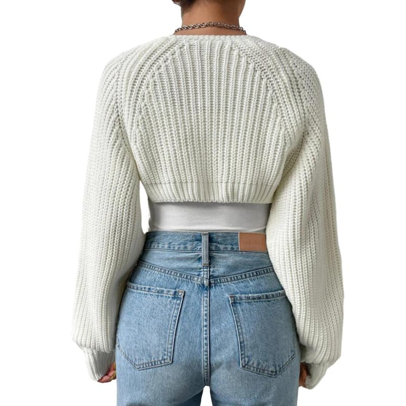 Women's Open Front Cropped Cardigan Long Sleeve Solid Color Ribbed Knit Shrug Sweater Bolero Tops Knitwear Womenswear Elegant Underwear knit cardigan