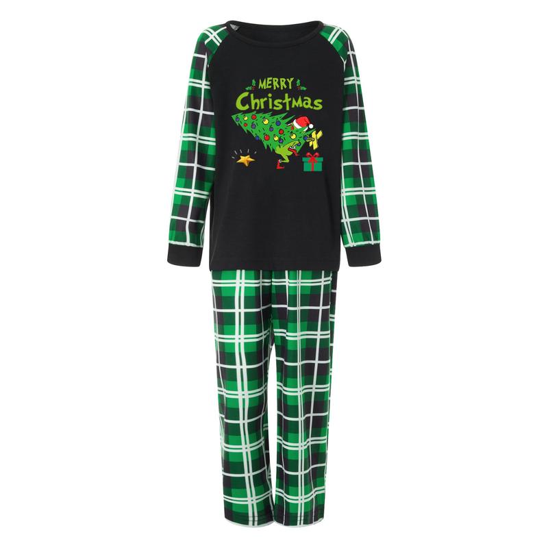 Christmas Pajamas for Family Funny Elf Stole Tree Print Long Sleeve Tops + Trousers Set Holiday Nightwear