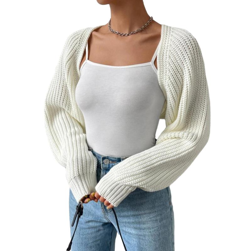 Women's Open Front Cropped Cardigan Long Sleeve Solid Color Ribbed Knit Shrug Sweater Bolero Tops Knitwear Womenswear Elegant Underwear knit cardigan