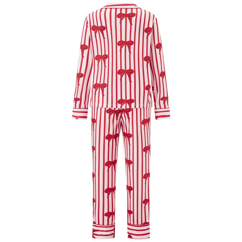 Family Pjs Matching Sets Lapel Neck Button-up Long Sleeve Tops Long Pants Sets Couples Christmas Holiday Jammies