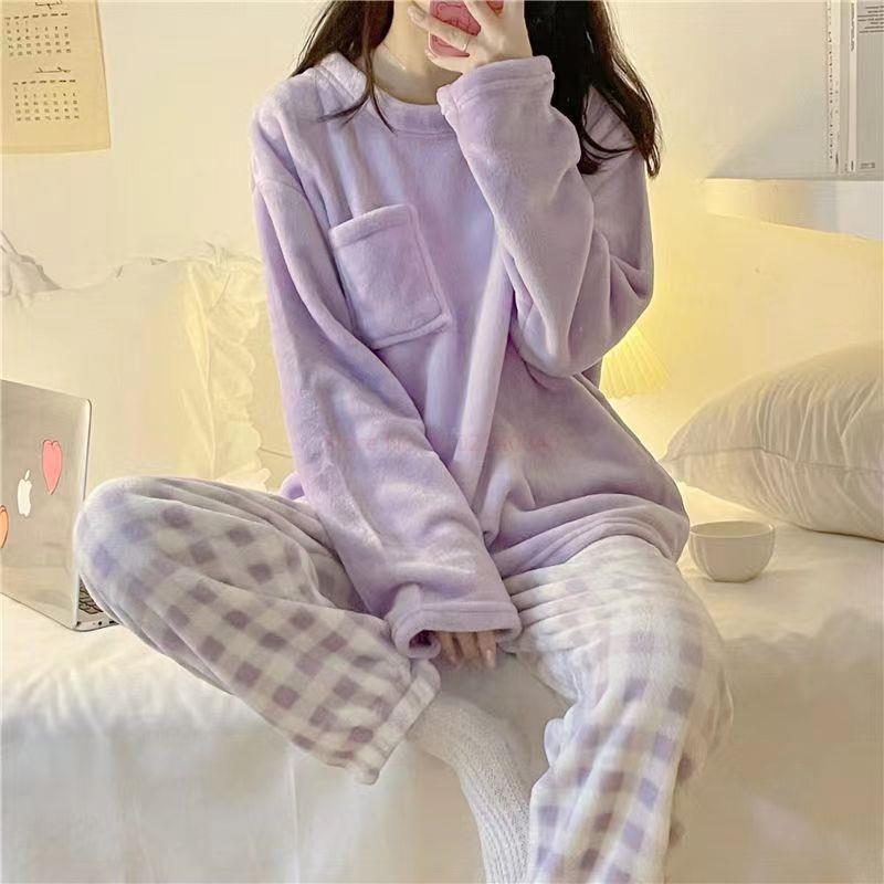 Cinnamoroll Pajamas Kawaii  Flannel Pullover Coral Velvet Winter Warm Pajamas Homewear Girl Gifts