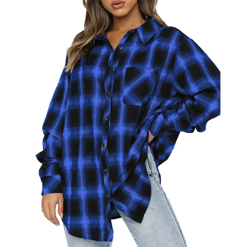 Autumn and Winter New Plaid Shirt Women's Casual Long-Sleeved Cardigan Plaid Shirt Top