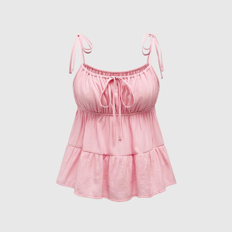 ROMWE Kawaii Ruched Bust Ruffle Hem Cami Top