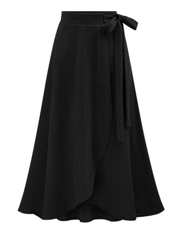 Women's Solid Knot Asymmetrical Wrap Skirt, Elegant Girls Skirt, Midi Flared Skirt For Vacation Holiday Party, Ladies Spring & Summer Bottoms