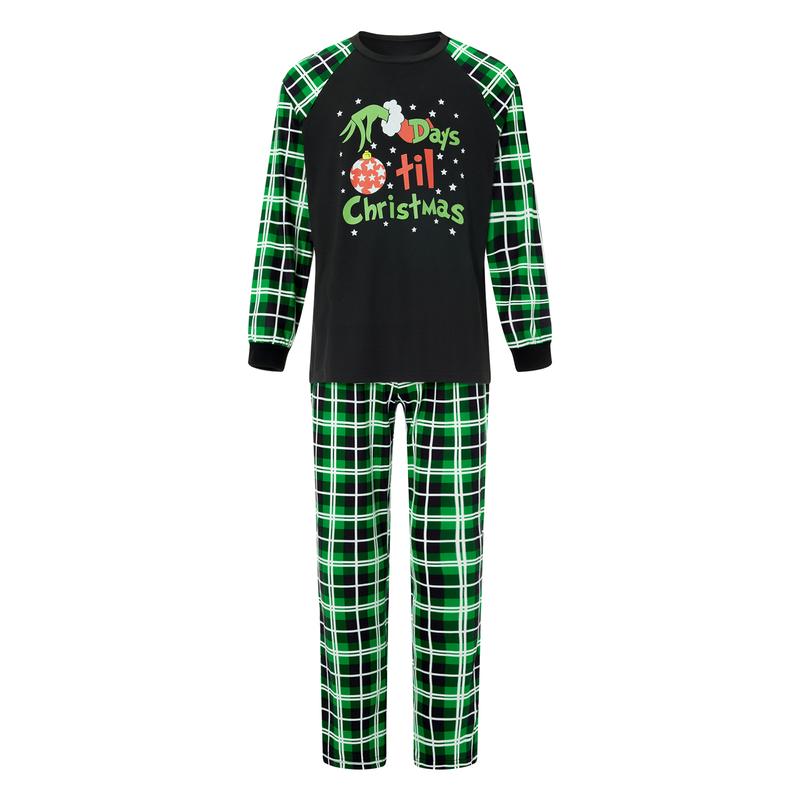 Christmas Family Pajamas Matching Set, Long Sleeve Letters Print T-shirt with Plaid Pants Sleepwear Loungewear family christmas pajamas