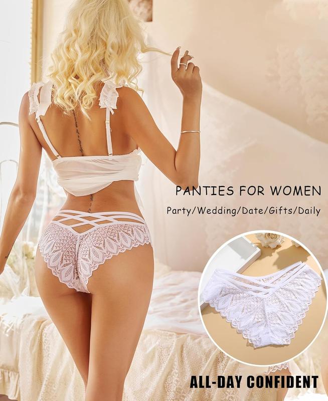 Cheeky Underwear for Women Sexy Lace Panties Criss Cross  Bikini Underwear Hipster Panty 5 Pack