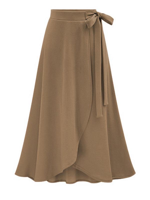 Women's Solid Knot Asymmetrical Wrap Skirt, Elegant Girls Skirt, Midi Flared Skirt For Vacation Holiday Party, Ladies Spring & Summer Bottoms