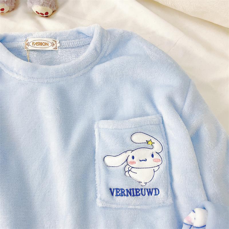 Cinnamoroll Pajamas Kawaii  Flannel Pullover Coral Velvet Winter Warm Pajamas Homewear Girl Gifts