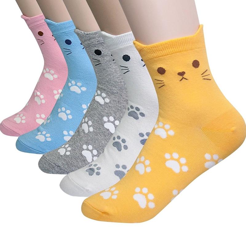 Women's Cute Animal Print Cat Socks Set with 3D Ear, Mid-Tube Length - Perfect Gift for Cat Lovers - Womenswear, Comfort