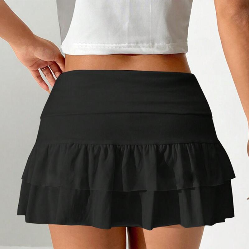 Women's Layered Ruffle Mini Skirts Casual Low Waist Solid Color A-Line Skirts Cute Summer Skirts skater  skirts lioness  skirt