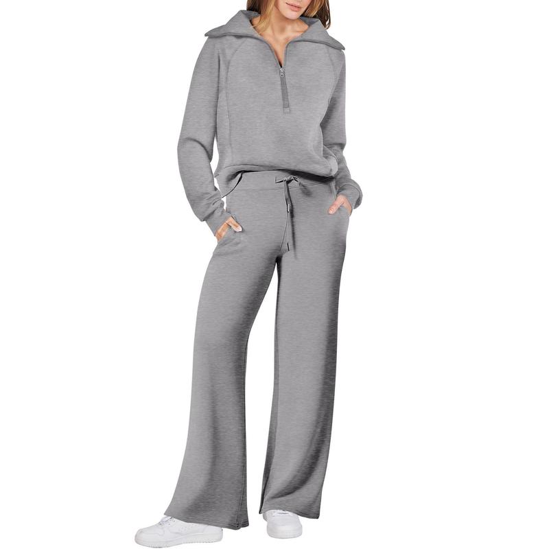 Womens 2 Piece OutfitsSweatsuit Set Oversized Half ZipSweatshirt Wide Leg SweatpantsLounge Set Tracksuit WomenswearLong Sleeve Overalls Clothing