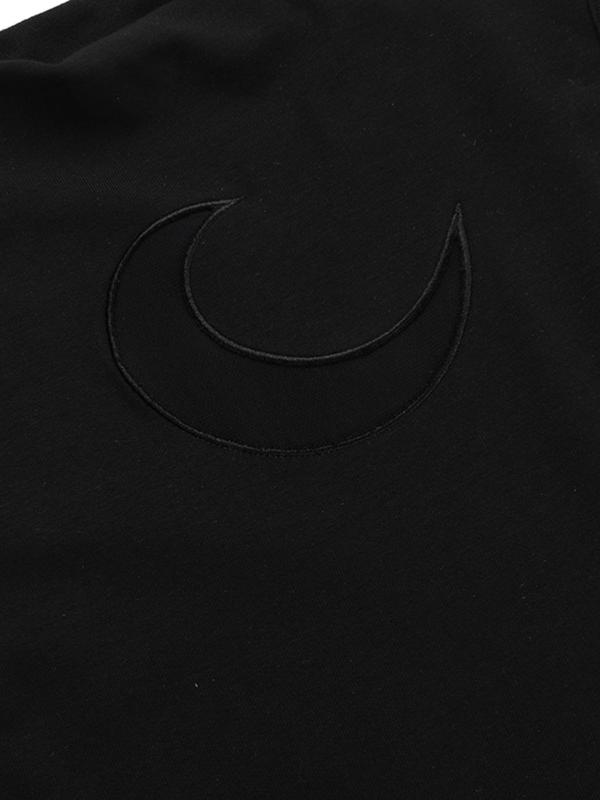 Women's Moon Design Fringe Trim Cut Out Crop Top, Punk Fashion Casual Contrast Mesh Sleeveless Top for Daily Outdoor Wear, Women Clothing for Fall