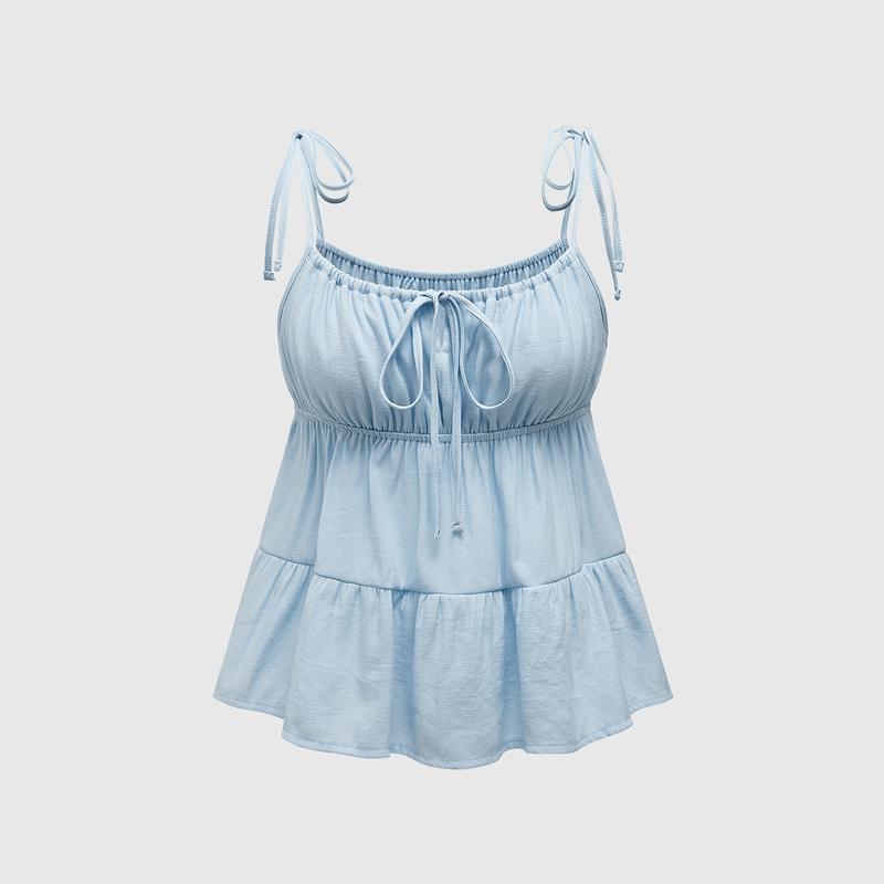 ROMWE Kawaii Ruched Bust Ruffle Hem Cami Top