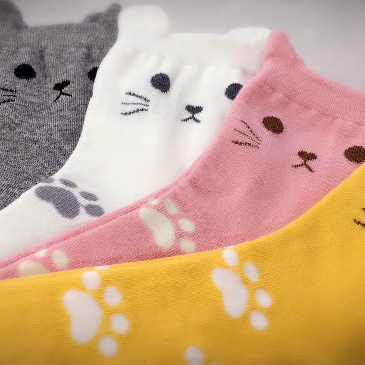 Women's Cute Animal Print Cat Socks Set with 3D Ear, Mid-Tube Length - Perfect Gift for Cat Lovers - Womenswear, Comfort