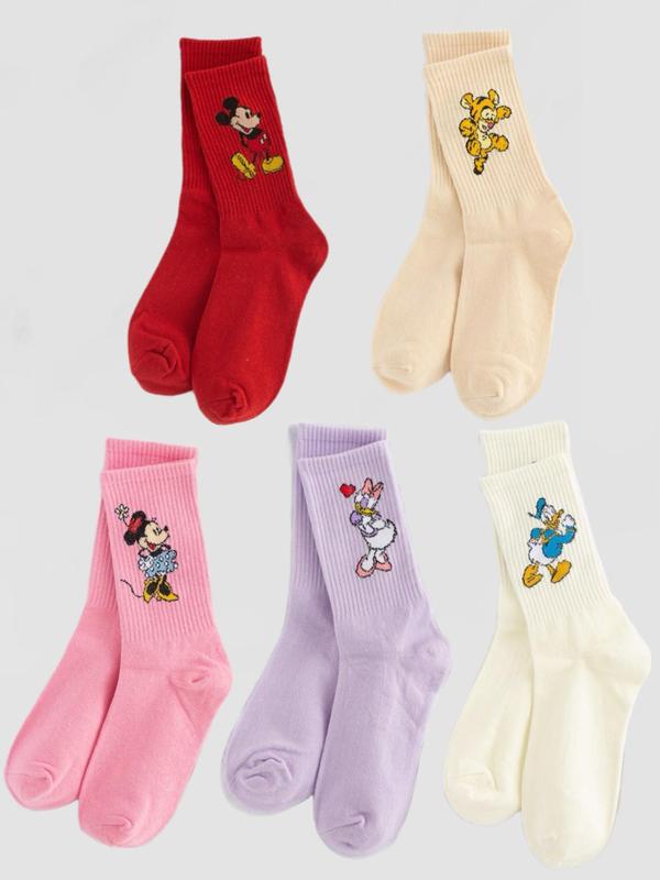 Women's Cartoon Mickey & Minnie Print Mid-calf Socks, Cute Comfy Breathable Socks for Daily Wear, Women's Socks for All Seasons