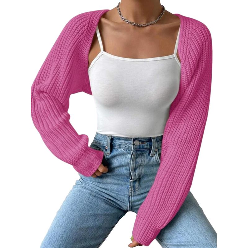 Women's Open Front Cropped Cardigan Long Sleeve Solid Color Ribbed Knit Shrug Sweater Bolero Tops Knitwear Womenswear Elegant Underwear knit cardigan