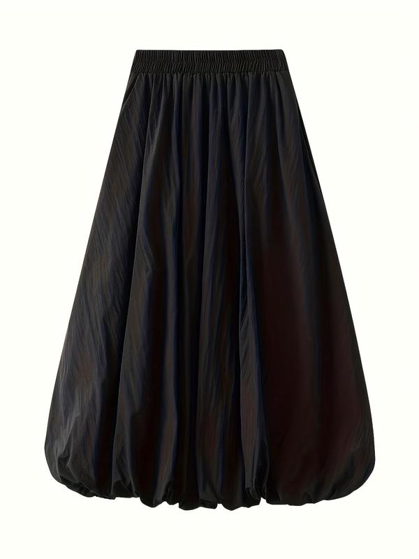 Women's Solid Color Elastic Waist A Line Bubble Skirt, Elegant Fashion Casual Long Skirt for Daily Outdoor Wear, Women Bottoms for All Seasons