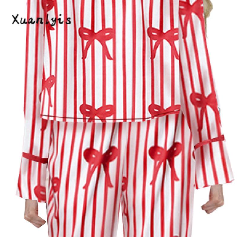 Women Pajamas Bow Heart Print Tie Front Long Sleeve Tops and Long Pants Set Family Matching Sleepwear Loungewear Womenswear