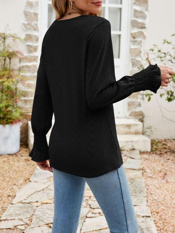 Women's Solid Color Tee, Casual Long Sleeve V Neck T-shirt for Fall & Winter, Comfortable Women's Clothing for Daily Wear