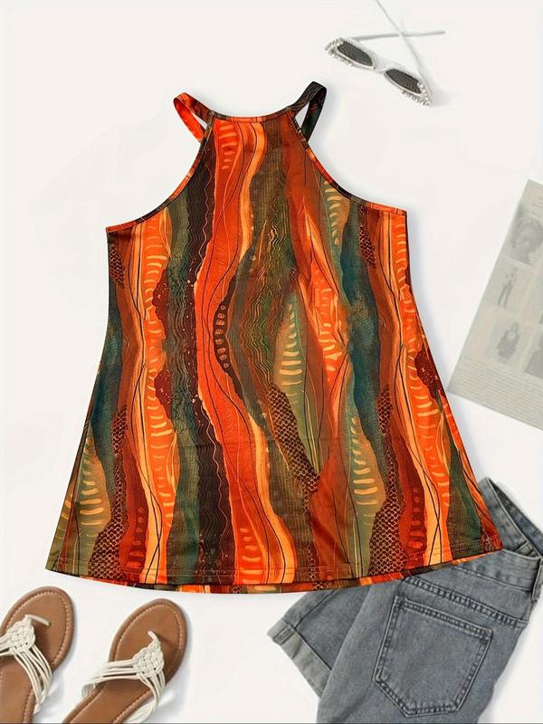 Women's All Over Print Round Neck Tank Top, Elegant Sleeveless Top for Summer, Ladies Clothes for Beach Holiday Vacation