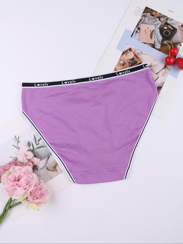 Women's Solid Color Panty, Breathable Comfortable Letter Tape Waist Panties for Daily Wear, Ladies Underwear for All Seasons