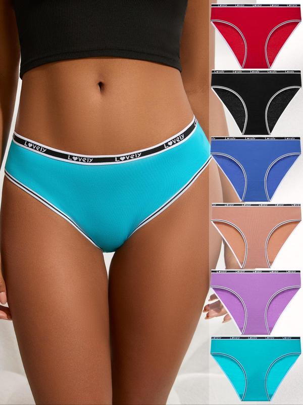 Women's Solid Color Panty, Breathable Comfortable Letter Tape Waist Panties for Daily Wear, Ladies Underwear for All Seasons