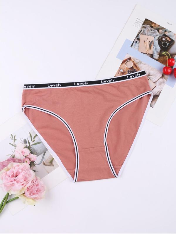 Women's Solid Color Panty, Breathable Comfortable Letter Tape Waist Panties for Daily Wear, Ladies Underwear for All Seasons