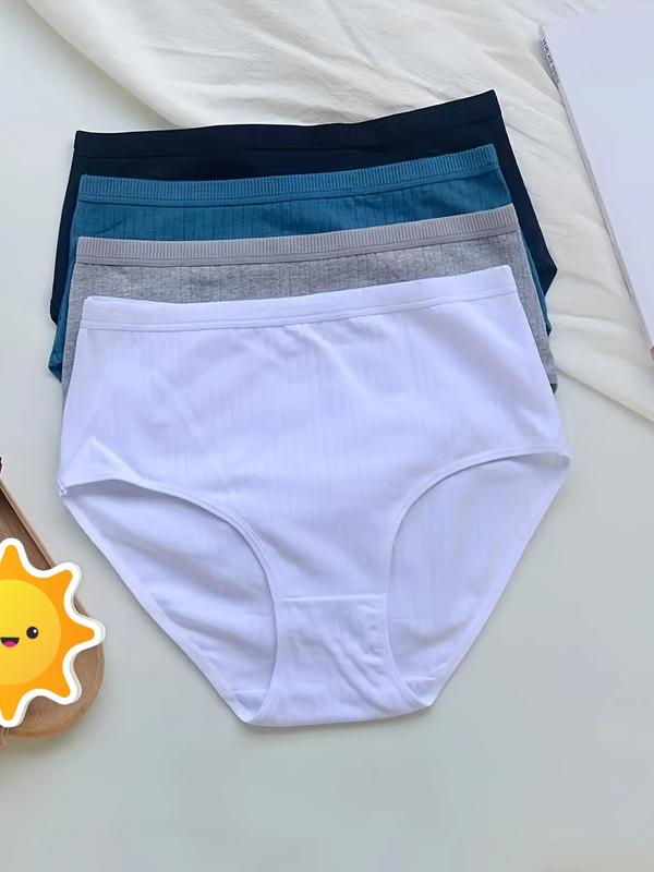 Women's 4pcs Basic Solid High Waist Knicker, Breathable Comfortable High Rise Panty for Daily Wear, Women Underwear for All Seasons