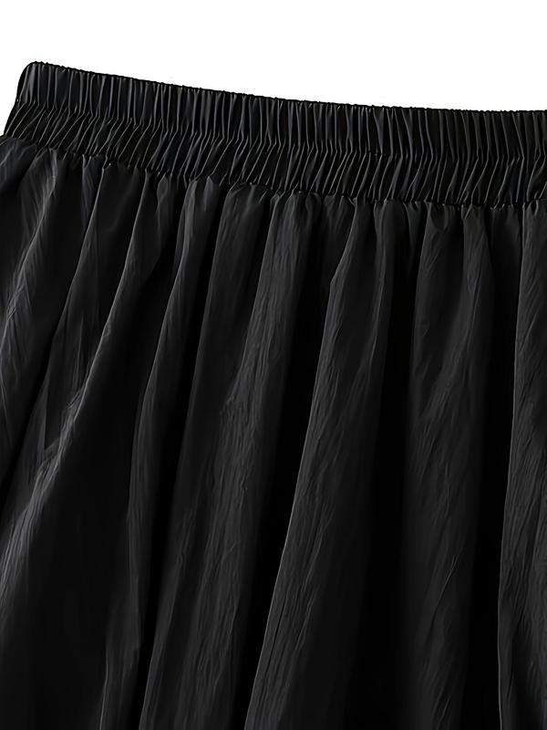 Women's Solid Color Elastic Waist A Line Bubble Skirt, Elegant Fashion Casual Long Skirt for Daily Outdoor Wear, Women Bottoms for All Seasons