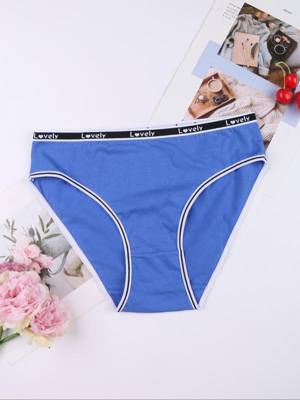 Women's Solid Color Panty, Breathable Comfortable Letter Tape Waist Panties for Daily Wear, Ladies Underwear for All Seasons