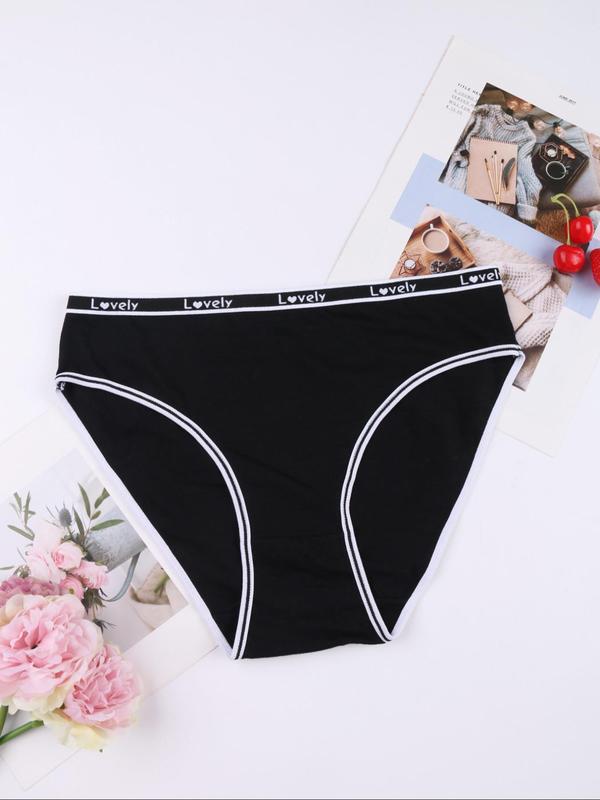 Women's Solid Color Panty, Breathable Comfortable Letter Tape Waist Panties for Daily Wear, Ladies Underwear for All Seasons