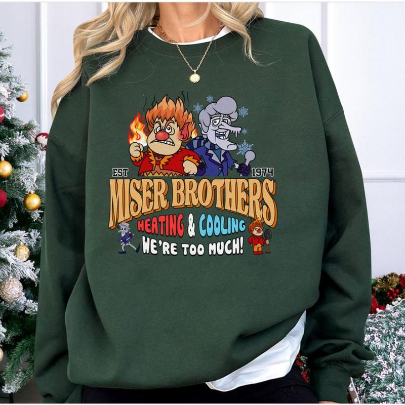 Miser Brothers Christmas Shirt, Heating And Cooling Too Much Sweatshirt, Snow Miser Heat Miser, The Year Without A Santa Claus, Christmas Movie, Xmas Party Printed Tshirt