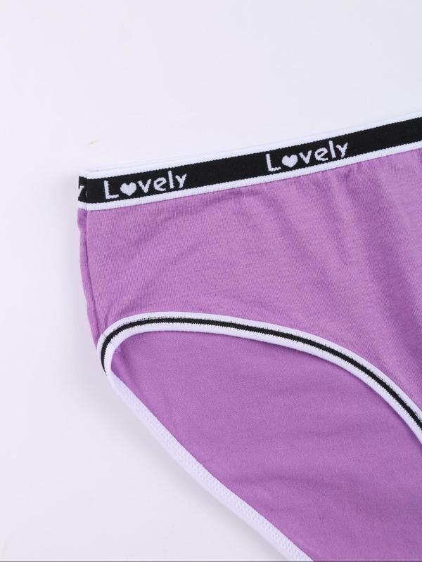 Women's Solid Color Panty, Breathable Comfortable Letter Tape Waist Panties for Daily Wear, Ladies Underwear for All Seasons