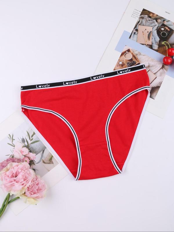 Women's Solid Color Panty, Breathable Comfortable Letter Tape Waist Panties for Daily Wear, Ladies Underwear for All Seasons